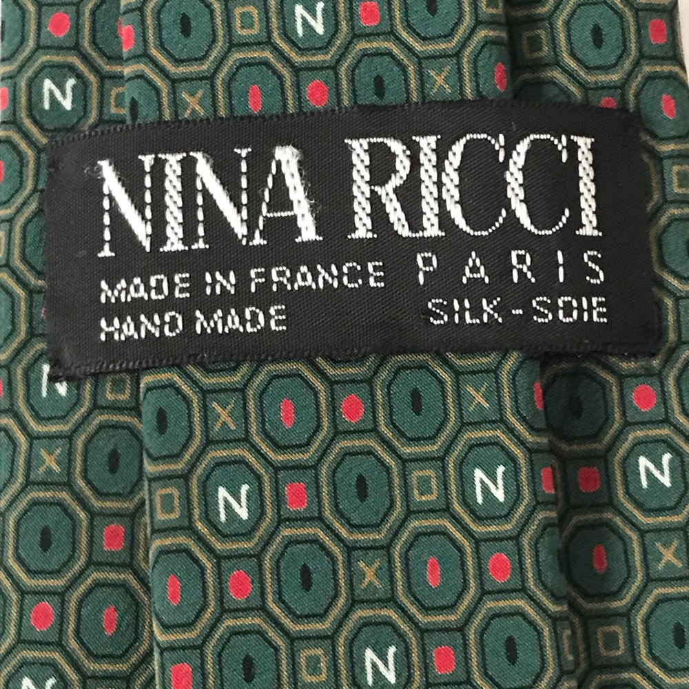 NINA RICCI Silk Tie Parisian Logo Green Red White
